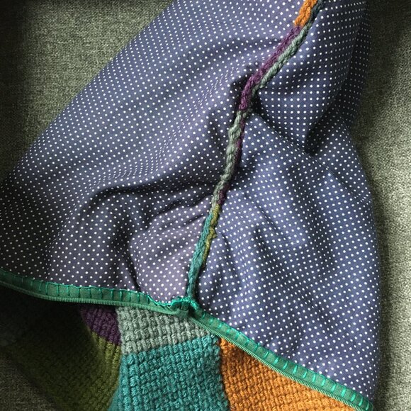 Handmade Tunisian Crocheted Multi-Colored Square Checkerboard Accent Pillow - Picture 13 of 16